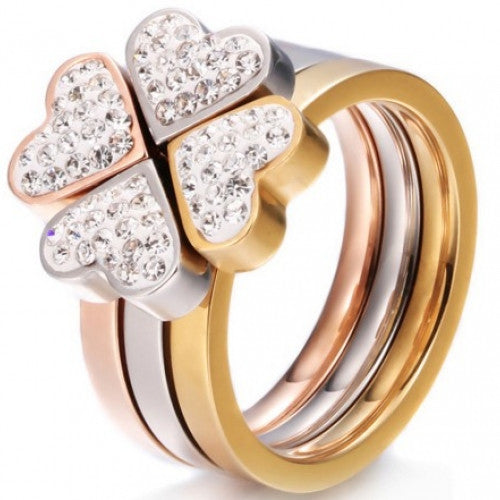 Heart Rings Crystal Flower Rings